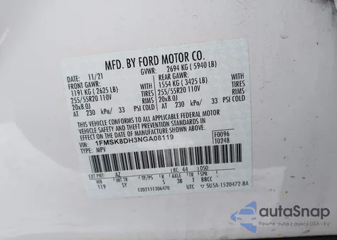 2022 Ford Explorer Xlt из США, поврежденный, VIN 1FMSK8DH3NGA08119